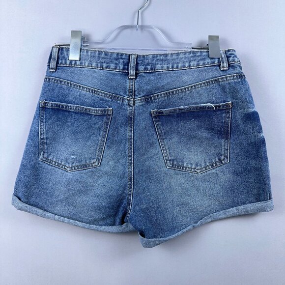 Refuge Denim Mom Shorts Womens Size 03 High Rise Distressed Dark Wash Blue - Picture 2 of 9